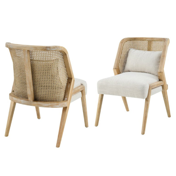 English Elm Uholstered Rubberwood Dining Chairs with Rattan Cane Back and Lumbar Pillow Set of 2 N768P508268N