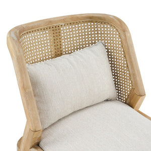 English Elm Uholstered Rubberwood Dining Chairs with Rattan Cane Back and Lumbar Pillow Set of 2 N768P508268N