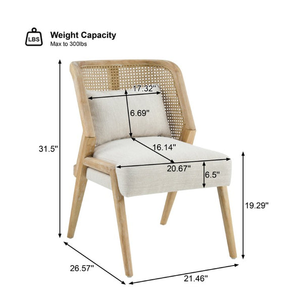 English Elm Uholstered Rubberwood Dining Chairs with Rattan Cane Back and Lumbar Pillow Set of 2 N768P508268N