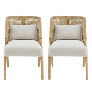 English Elm Uholstered Rubberwood Dining Chairs with Rattan Cane Back and Lumbar Pillow Set of 2 N768P508268N