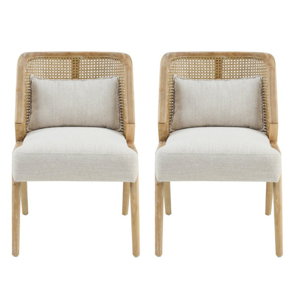 English Elm Uholstered Rubberwood Dining Chairs with Rattan Cane Back and Lumbar Pillow Set of 2 N768P508268N