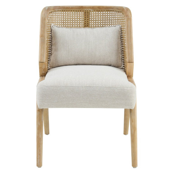 English Elm Uholstered Rubberwood Dining Chairs with Rattan Cane Back and Lumbar Pillow Set of 2 N768P508268N