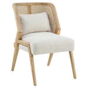 English Elm Uholstered Rubberwood Dining Chairs with Rattan Cane Back and Lumbar Pillow Set of 2 N768P508268N