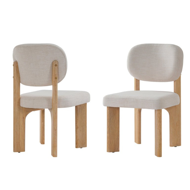 English Elm Upholstered Beige Fabric Dining Side Chairs with Solid Rubberwood Legs Set of 2 N768P510448N