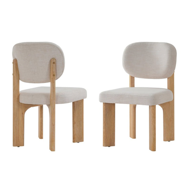 English Elm Upholstered Beige Fabric Dining Side Chairs with Solid Rubberwood Legs Set of 2 N768P510448N