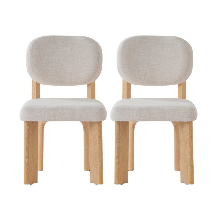 English Elm Upholstered Beige Fabric Dining Side Chairs with Solid Rubberwood Legs Set of 2 N768P510448N