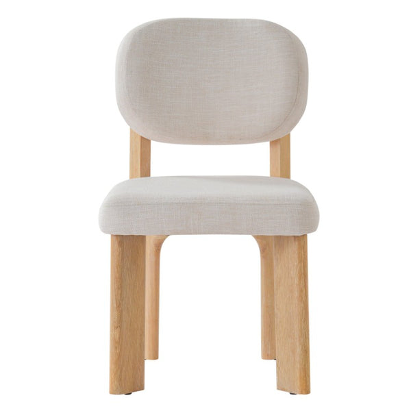 English Elm Upholstered Beige Fabric Dining Side Chairs with Solid Rubberwood Legs Set of 2 N768P510448N