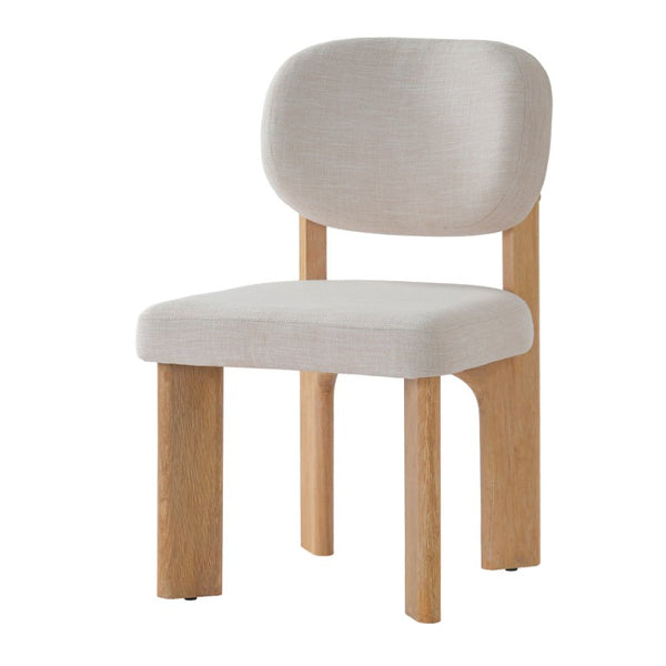 English Elm Upholstered Beige Fabric Dining Side Chairs with Solid Rubberwood Legs Set of 2 N768P510448N