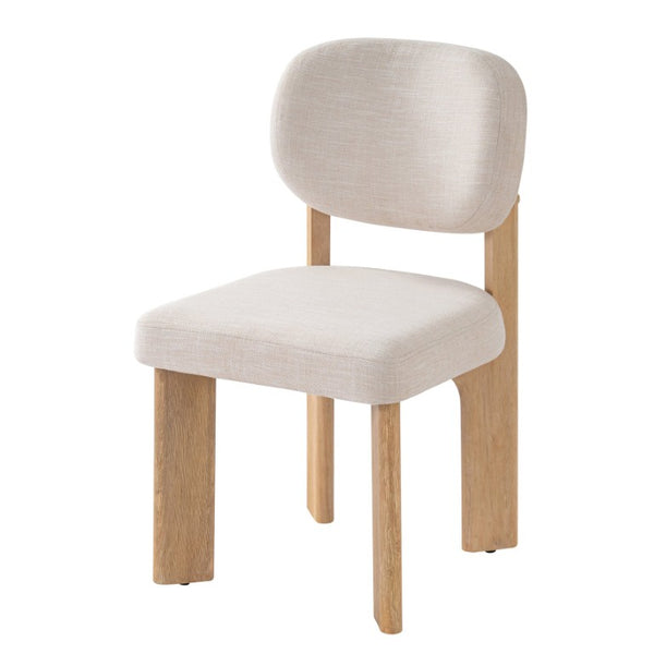 English Elm Upholstered Beige Fabric Dining Side Chairs with Solid Rubberwood Legs Set of 2 N768P510448N