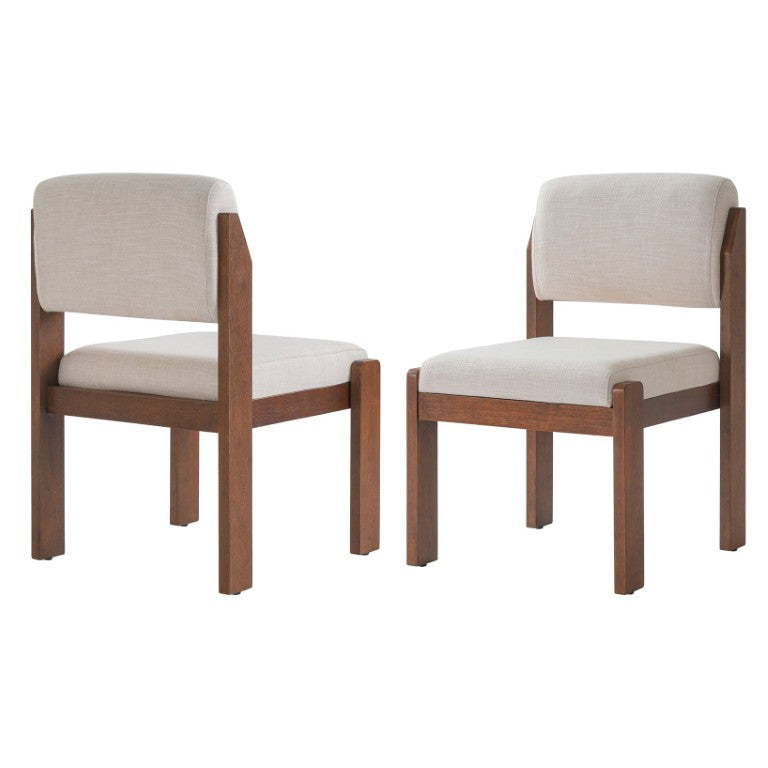 English Elm Upholstered Beige Fabric Dining Side Chairs Set of 2 with Walnut Rubberwood Legs N768P510455W