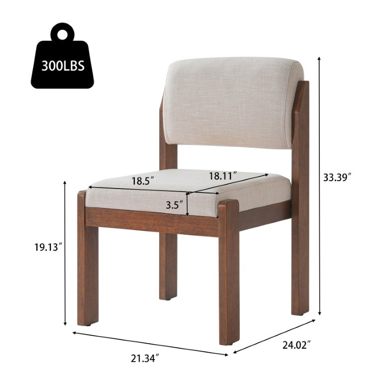 English Elm Upholstered Beige Fabric Dining Side Chairs Set of 2 with Walnut Rubberwood Legs N768P510455W