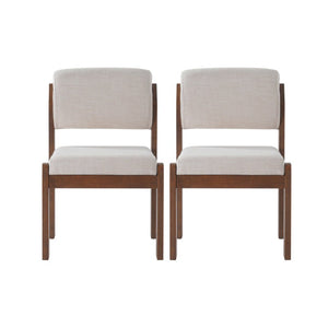 English Elm Upholstered Beige Fabric Dining Side Chairs Set of 2 with Walnut Rubberwood Legs N768P510455W