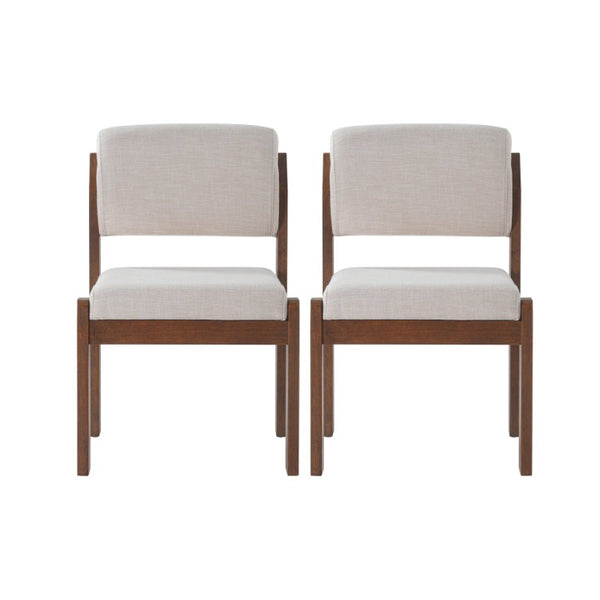 English Elm Upholstered Beige Fabric Dining Side Chairs Set of 2 with Walnut Rubberwood Legs N768P510455W