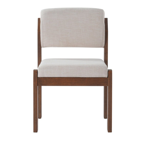 English Elm Upholstered Beige Fabric Dining Side Chairs Set of 2 with Walnut Rubberwood Legs N768P510455W