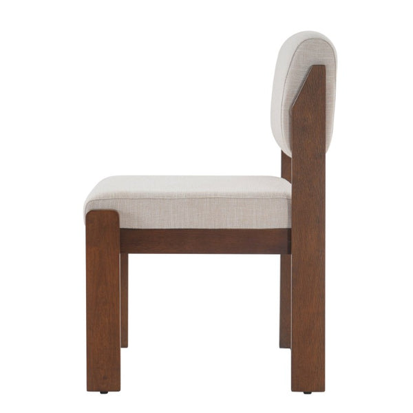 English Elm Upholstered Beige Fabric Dining Side Chairs Set of 2 with Walnut Rubberwood Legs N768P510455W
