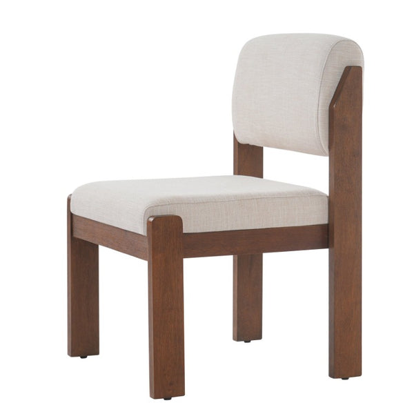English Elm Upholstered Beige Fabric Dining Side Chairs Set of 2 with Walnut Rubberwood Legs N768P510455W