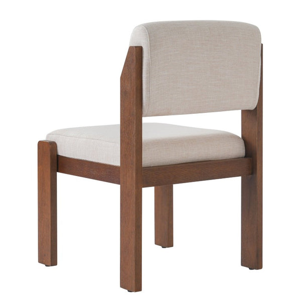 English Elm Upholstered Beige Fabric Dining Side Chairs Set of 2 with Walnut Rubberwood Legs N768P510455W