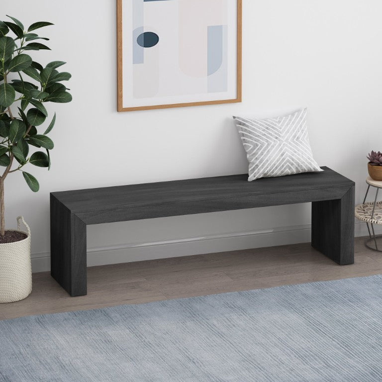 English Elm Wood Acacia Veneer Farmhouse Dining Bench with Block Legs for Rustic Transitional Rooms N768P524523B