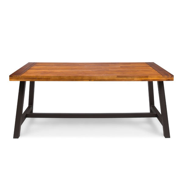 English Elm Carlie Outdoor Acacia Slatted Dining Table with Powder Coated Iron Legs Seats Six N768P532814F