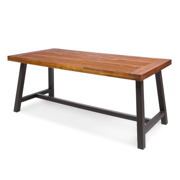 English Elm Carlie Outdoor Acacia Slatted Dining Table with Powder Coated Iron Legs Seats Six N768P532814F