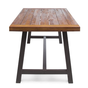 English Elm Carlie Outdoor Acacia Slatted Dining Table with Powder Coated Iron Legs Seats Six N768P532814F