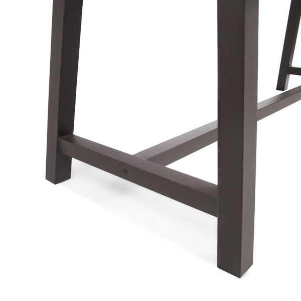 English Elm Carlie Outdoor Acacia Slatted Dining Table with Powder Coated Iron Legs Seats Six N768P532814F