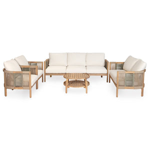 English Elm 5-piece Outdoor Acacia Wood Conversation Set with Rope Weave and Resort Patio Style N768S410604N