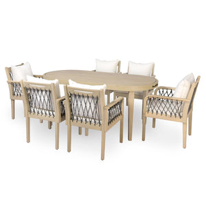 English Elm 7-Piece Outdoor Acacia Wood Dining Set with Rope Woven Chairs and Weather Resistant Cushions N768S426907L