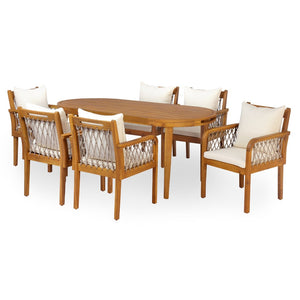 English Elm 7-Piece Outdoor Acacia Wood Patio Dining Set with Rope Woven Chairs and Teak Finish N768S426907T