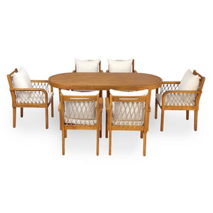 English Elm 7-Piece Outdoor Acacia Wood Patio Dining Set with Rope Woven Chairs and Teak Finish N768S426907T