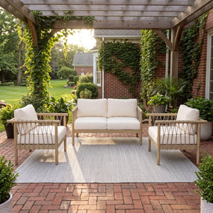 English Elm Outdoor Acacia Hardwood Patio Set with Rope Weave Loveseat and Two Armchairs N768S446373L