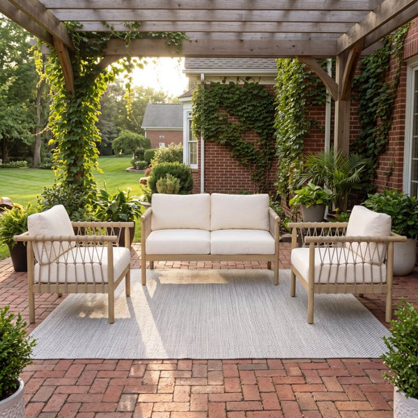 English Elm Outdoor Acacia Hardwood Patio Set with Rope Weave Loveseat and Two Armchairs N768S446373L