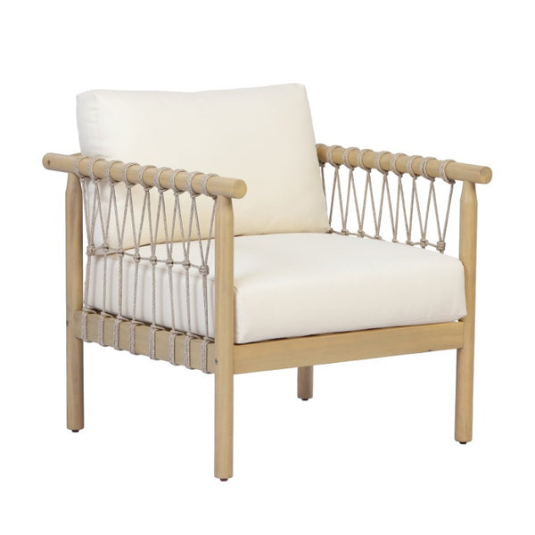 English Elm Outdoor Acacia Hardwood Patio Set with Rope Weave Loveseat and Two Armchairs N768S446373L