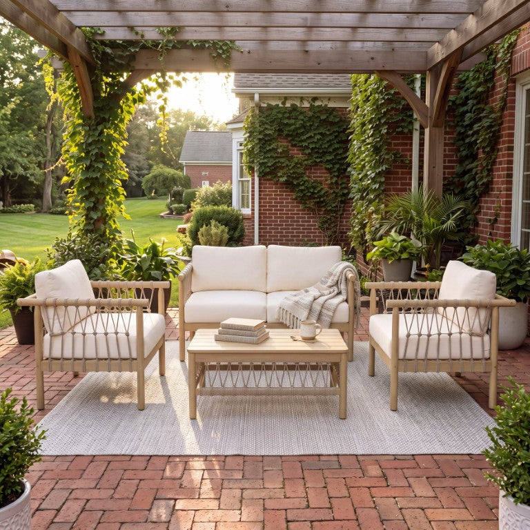 English Elm Outdoor Acacia Hardwood Patio Set with Rope Weave Loveseat and Two Armchairs N768S446373L