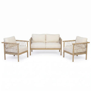 English Elm Outdoor Acacia Hardwood Patio Set with Rope Weave Loveseat and Two Armchairs N768S446373L