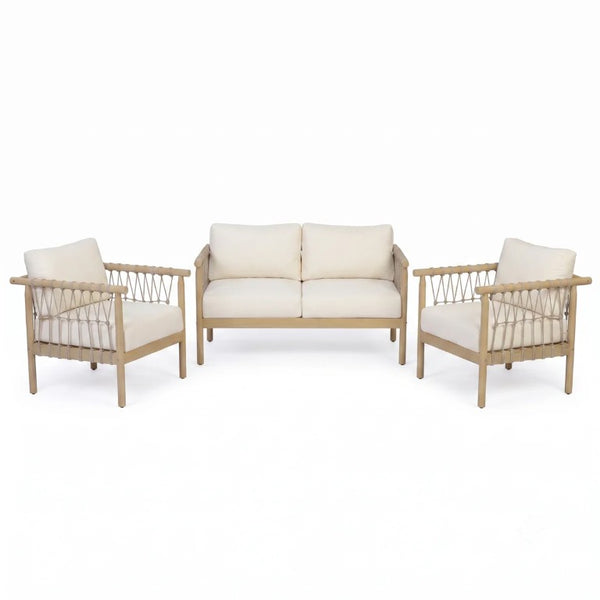 English Elm Outdoor Acacia Hardwood Patio Set with Rope Weave Loveseat and Two Armchairs N768S446373L