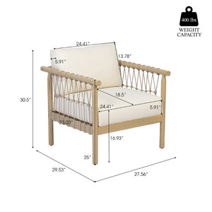 English Elm Outdoor Acacia Hardwood Patio Set with Rope Weave Loveseat and Two Armchairs N768S446373L