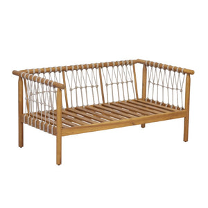 English Elm Outdoor Acacia Wood Patio Conversation Set with Rope Weaving and Plush Cream Cushions N768S446373T
