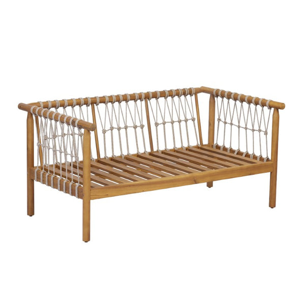 English Elm Outdoor Acacia Wood Patio Conversation Set with Rope Weaving and Plush Cream Cushions N768S446373T
