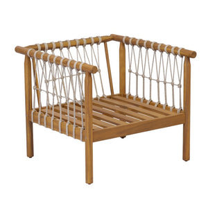 English Elm Outdoor Acacia Wood Patio Conversation Set with Rope Weaving and Plush Cream Cushions N768S446373T