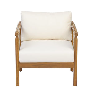 English Elm Outdoor Acacia Wood Patio Conversation Set with Rope Weaving and Plush Cream Cushions N768S446373T