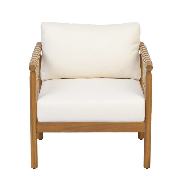 English Elm Outdoor Acacia Wood Patio Conversation Set with Rope Weaving and Plush Cream Cushions N768S446373T