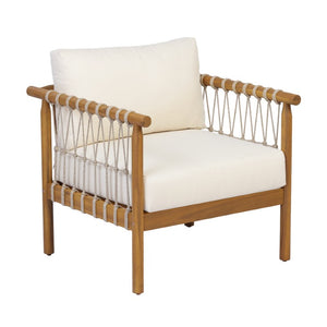 English Elm Outdoor Acacia Wood Patio Conversation Set with Rope Weaving and Plush Cream Cushions N768S446373T