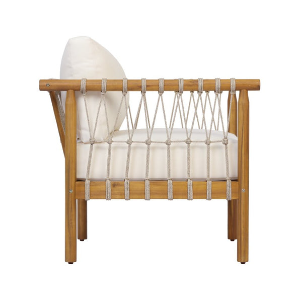English Elm Outdoor Acacia Wood Patio Conversation Set with Rope Weaving and Plush Cream Cushions N768S446373T