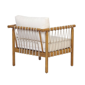English Elm Outdoor Acacia Wood Patio Conversation Set with Rope Weaving and Plush Cream Cushions N768S446373T