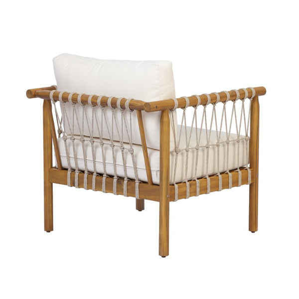 English Elm Outdoor Acacia Wood Patio Conversation Set with Rope Weaving and Plush Cream Cushions N768S446373T