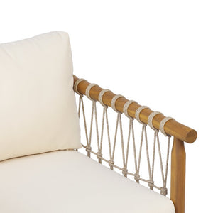 English Elm Outdoor Acacia Wood Patio Conversation Set with Rope Weaving and Plush Cream Cushions N768S446373T