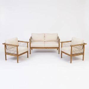 English Elm Outdoor Acacia Wood Patio Conversation Set with Rope Weaving and Plush Cream Cushions N768S446373T