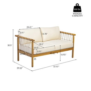 English Elm Outdoor Acacia Wood Patio Conversation Set with Rope Weaving and Plush Cream Cushions N768S446373T