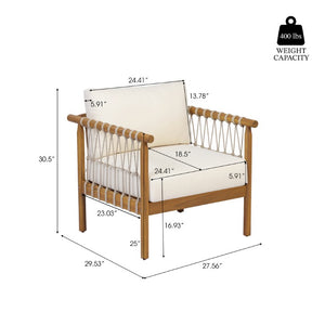 English Elm Outdoor Acacia Wood Patio Conversation Set with Rope Weaving and Plush Cream Cushions N768S446373T